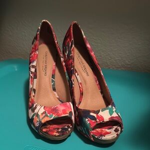 Christian Siriano Red and Pink Floral Heels
